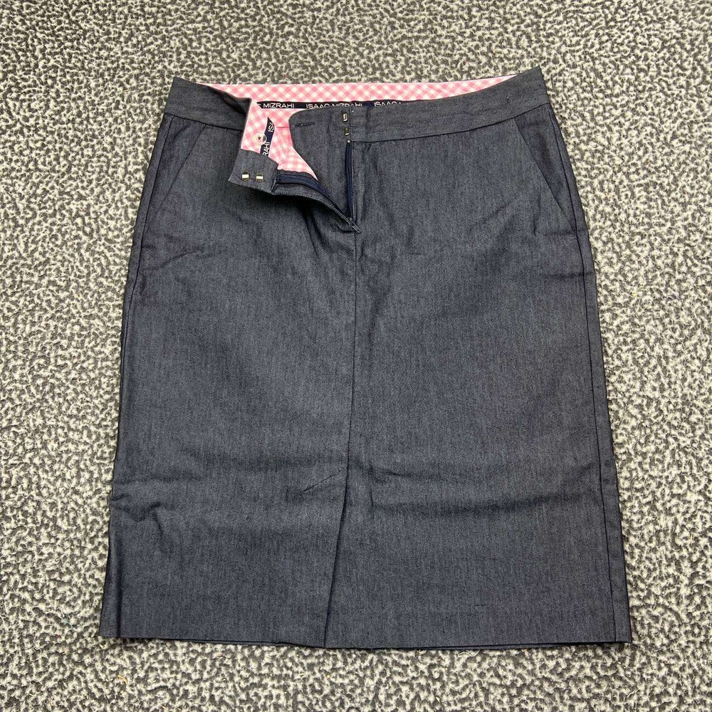 Isaac Mizrahi for Target Pencil Skirt Women 10 Blue Denim Pink Gingham Trim